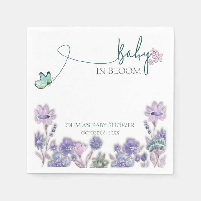 Serviette En Papier Bébé En Fleur Baby shower Floral Violet (Devant)