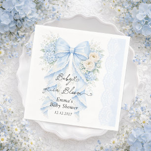 Serviette En Papier Bébé en Fleur Baby Shower Garçon Ruban Bleu