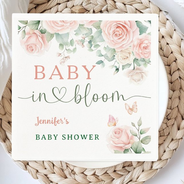 Serviette En Papier Bébé en Fleur Baby shower Roses roses roses Fille  (Créateur téléchargé)