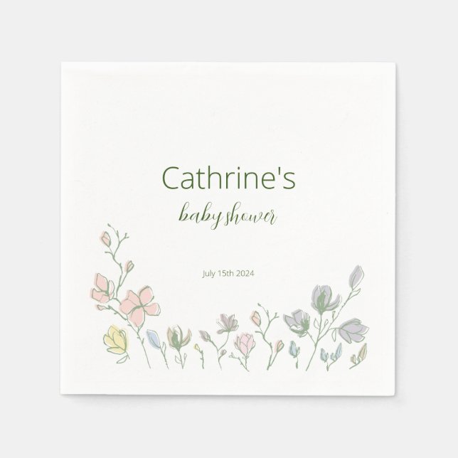 Serviette En Papier Bébé en fleur Baby shower Sexe Neutre (Devant)