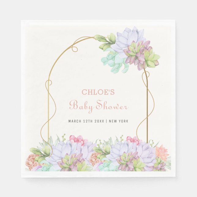 Serviette En Papier Bébé En Fleur Boho Arch Baby shower Cactus (Devant)