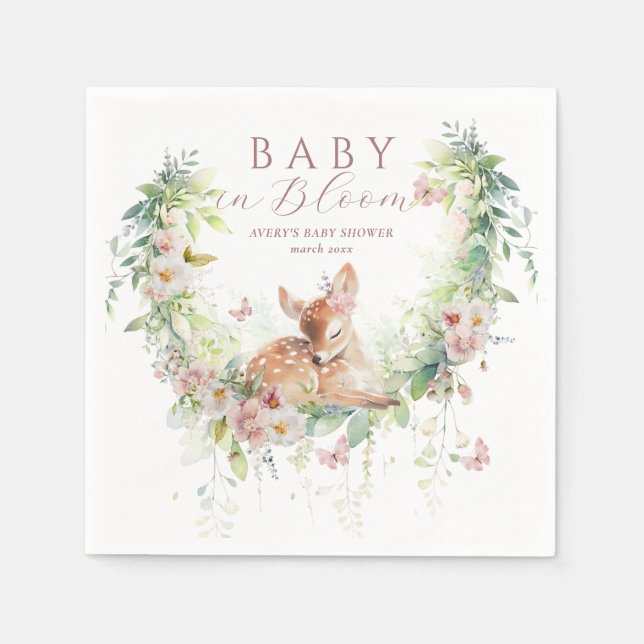 Serviette En Papier Bébé en Fleur Bois Floral Bébé Fille Douche (Devant)