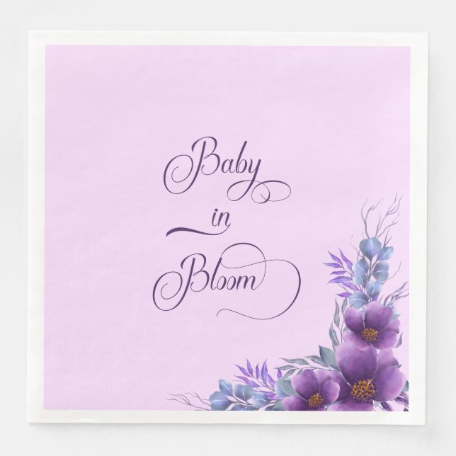 Serviette En Papier Bébé En Fleur D'Aquarelle De Fleur Violet Baby sho (Devant)