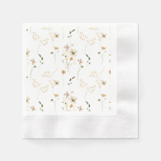 Serviette En Papier Bébé en Fleur Fleur sauvage Baby shower boho éléga (Devant)