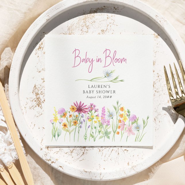 Serviette En Papier Bébé en fleur Fleur sauvage Baby shower pré (Baby in Bloom baby shower napkins from my Wildflower Meadow collection)