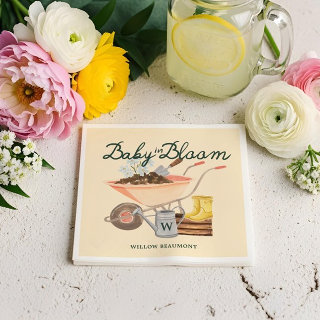Serviette En Papier Bébé en fleur jardinage Baby shower à moelle épini (Baby in Bloom Gardening Wheelbarrow Baby Shower Napkins)