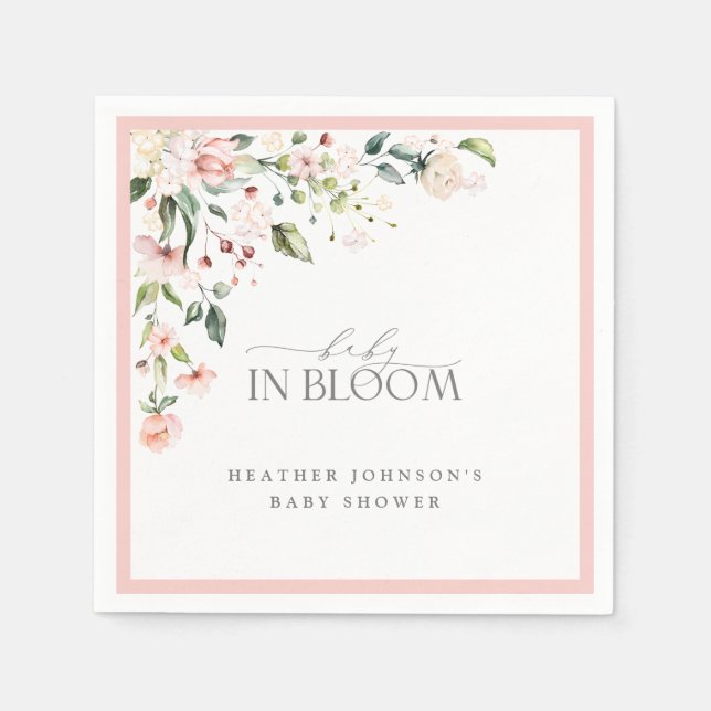 Serviette En Papier Bébé En Fleur Rose Fille Aquarelle Douche (Devant)