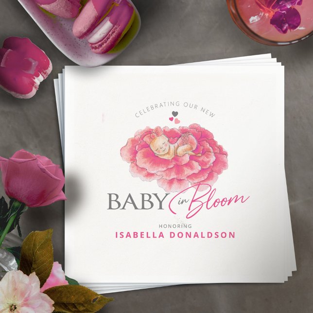 Serviette En Papier Bébé en Fleur whimsy main baby shower aquarelle (Créateur téléchargé)