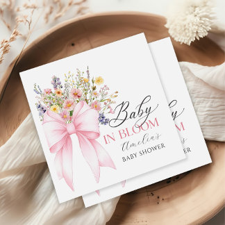 Serviette En Papier Bébé en fleurs Baby Shower Couronne de Fleur Rose 