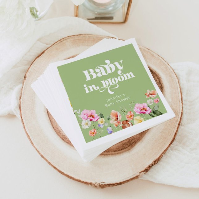 Serviette En Papier Bébé en fleurs fleur sauvage baby shower vert (Créateur téléchargé)