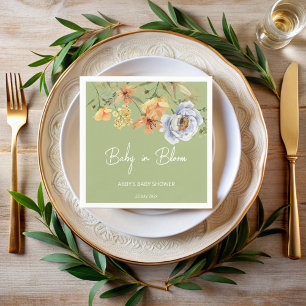 Serviette En Papier Bébé en fleurs vert sauge fleurs baby shower