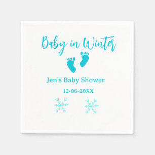 Serviette En Papier Bébé en hiver baby shower bleu bébé pieds snowflak