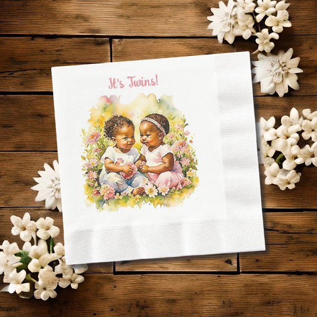 Serviette En Papier Bébé fille jumeaux de couleur Baby shower (Créateur téléchargé)