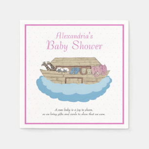 Serviette En Papier Bébé fille rose Noah's Ark Baby shower Invitation