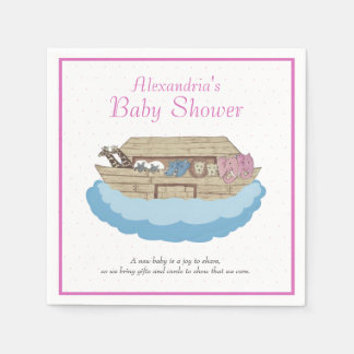 Serviette En Papier Bébé fille rose Noah's Ark Baby shower Invitation
