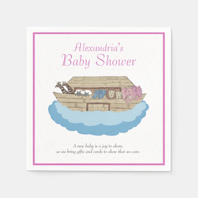 Serviette En Papier Bébé fille rose Noah's Ark Baby shower Invitation (Devant)
