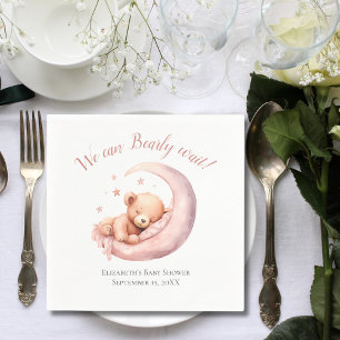 Serviette En Papier Bébé Fille rose Ours Lune Baby shower d'attente pr
