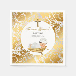 Serviette En Papier Bébé Garçon Christening Baptême Or Argent