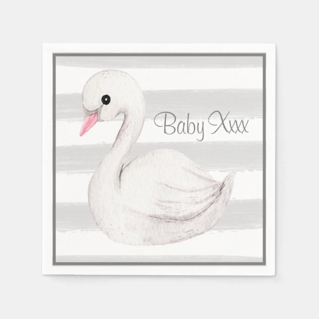 Serviette En Papier Bébé Genre Neutre Swan Gris Baby shower Script (Devant)