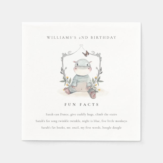 Serviette En Papier Bébé jaune mignon Hippo Foliage Fun Faits Annivers (Devant)