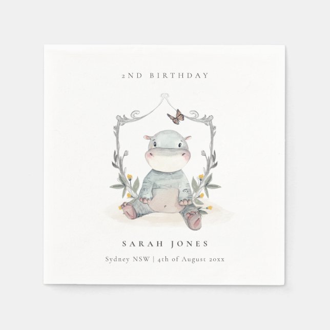 Serviette En Papier Bébé jaune mignon Hippo Foliage N'importe quel âge (Devant)