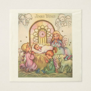 Serviette En Papier Bébé Jésus de Noël dans des anges de Manger