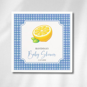 Serviette En Papier Bébé Lieu de Naissance Baby Shower à Carreaux Bleu