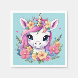 Serviette En Papier Bébé magique licorne avec fleurs