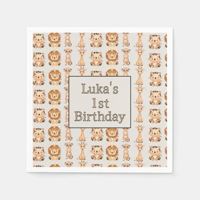 Serviette En Papier Bébé mignon Animaux Safari (Devant)