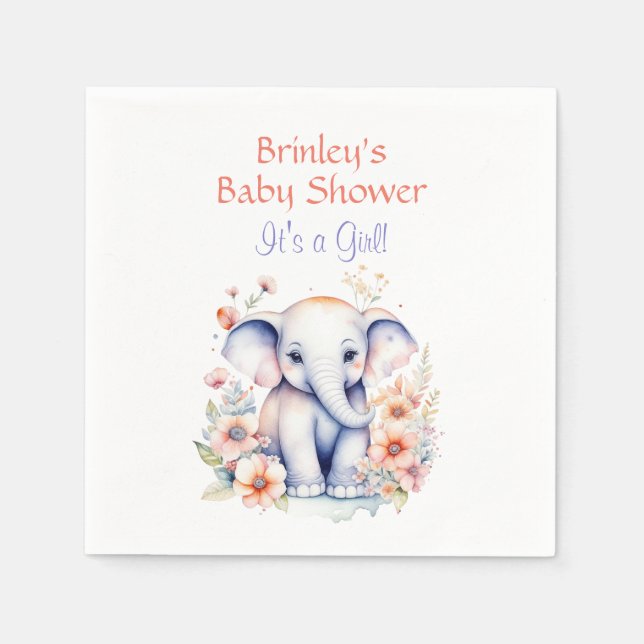 Serviette En Papier Bébé mignon Baby shower de fille d'éléphant (Devant)