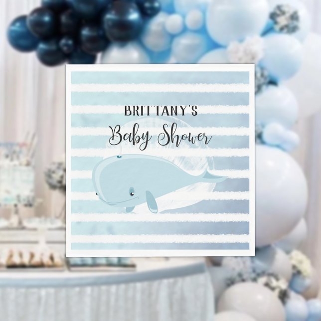 Serviette En Papier Bébé mignon Bleu Baleine Baby shower rayé (Créateur téléchargé)