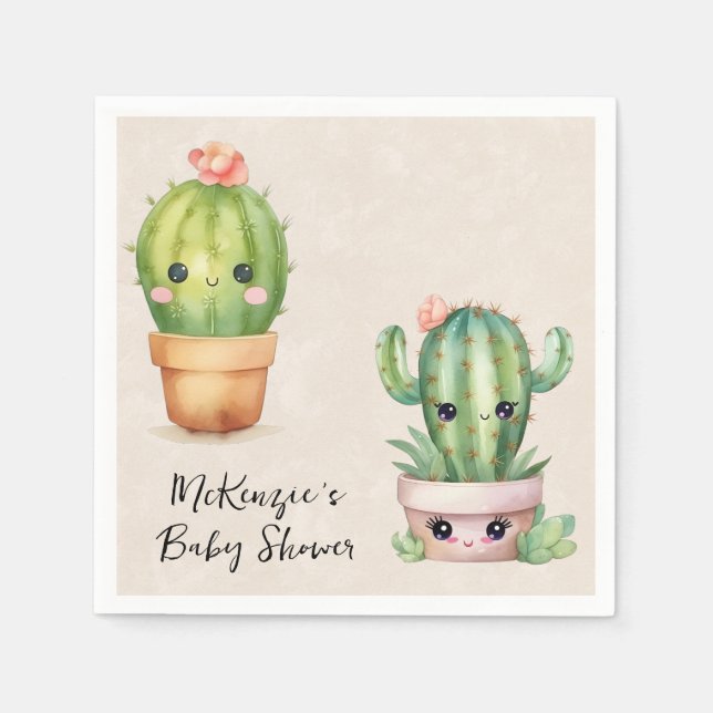 Serviette En Papier Bébé mignon Cactus Baby shower Succulent (Devant)