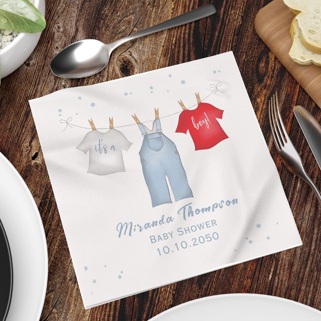 Serviette En Papier Bébé mignon garçon Whimsical Denim Baby shower ble (Créateur téléchargé)