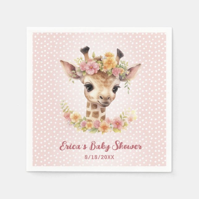 Serviette En Papier Bébé mignon Giraffe Girl Wild Safari Douche Sprink (Devant)