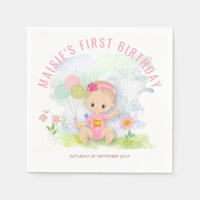 Serviette En Papier Bébé mignon, illustration Fête du premier annivers (Devant)