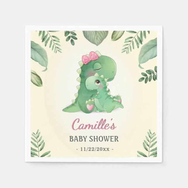 Serviette En Papier Bébé mignon maman Dinosaure rose fille Douche saup (Devant)