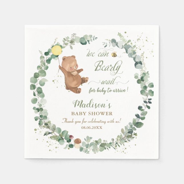 Serviette En Papier Bébé mignon Ours vert Baby shower neutre genre (Devant)