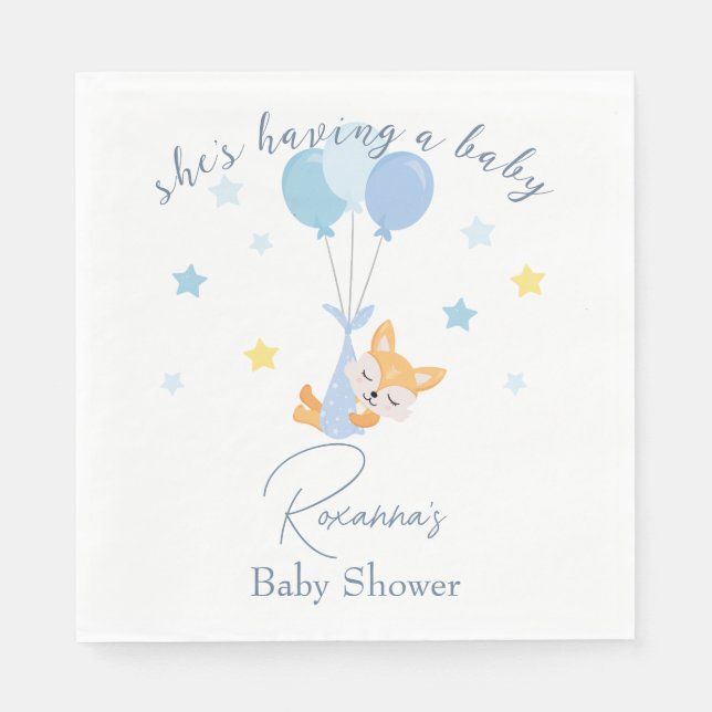 Serviette En Papier Bébé mignon renard et ballons (Devant)