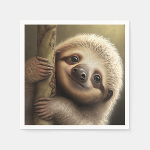 Serviette En Papier Bébé mignon Sloth Souriant Faune Nature Animal