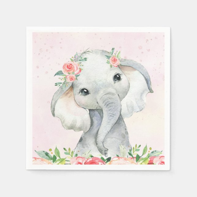Serviette En Papier Bébé mignonne fille Baby shower éléphant (Devant)