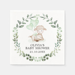 Serviette En Papier Bébé mouton Petit agneau vert Baby shower de couro