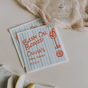Serviette En Papier Bébé Orange Bleu Tiré À La Main Sur Le Baby shower