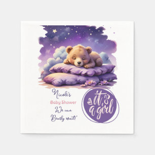 Serviette En Papier Bébé ours dormant violet Galaxy Baby shower fille