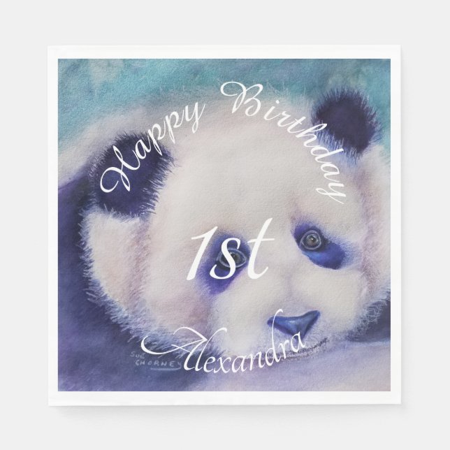 Serviette En Papier Bébé Panda Bear Joyeux anniversaire (Devant)
