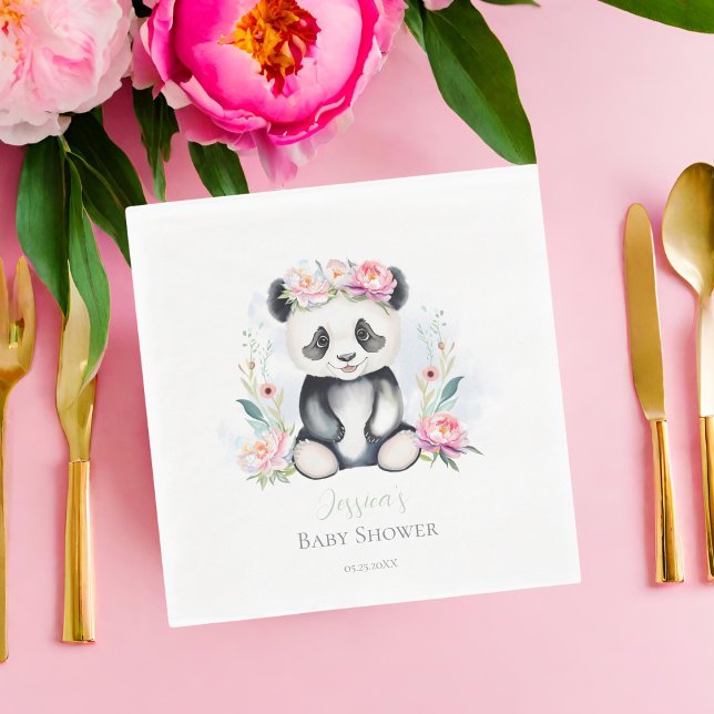 Serviette En Papier Bébé Panda Peonies Baby shower Jungle (Adorn your celebration with Baby Panda & Boho Peony Jungle Napkins!)