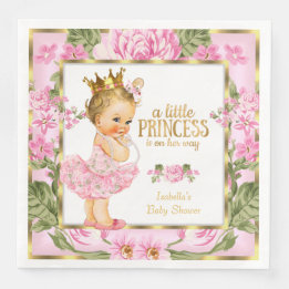 Serviette En Papier Bébé Princesse Shower Rose Florale Rose Or Blond