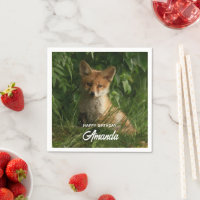 Bébé renard dans une forêt verte Anniversaire