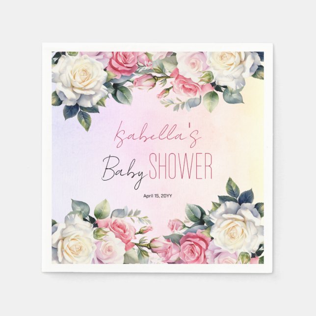 Serviette En Papier Bébé rose en Fleur Baby shower Floral (Devant)