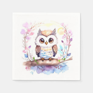 Serviette En Papier Bébé rose Hibou Douche fille