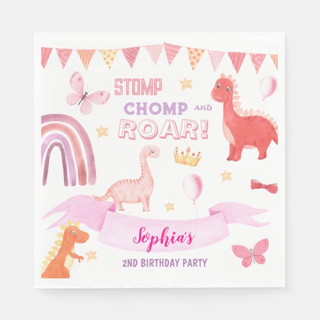 Serviette En Papier Bébé rose mignon Dinasaur Anniversaire de enfant P (Devant)